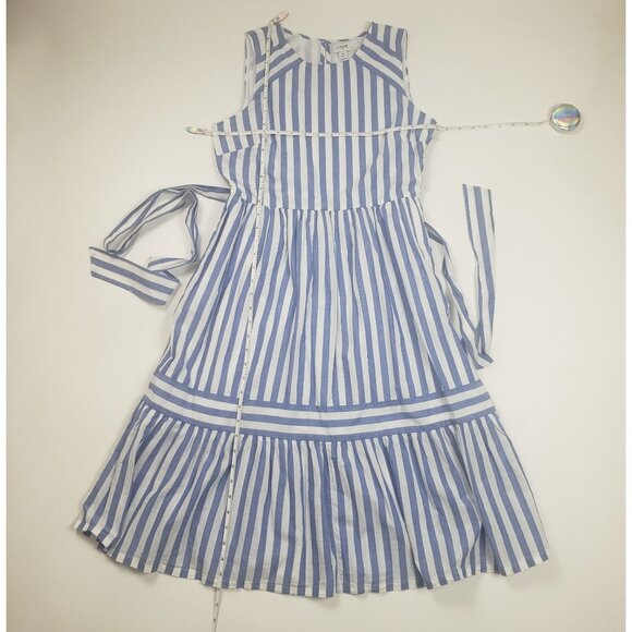 J.Crew Factory 100% Cotton Tiered Midi Dress Women's Size 4P Blue & White Stripe - Picture 4 of 16